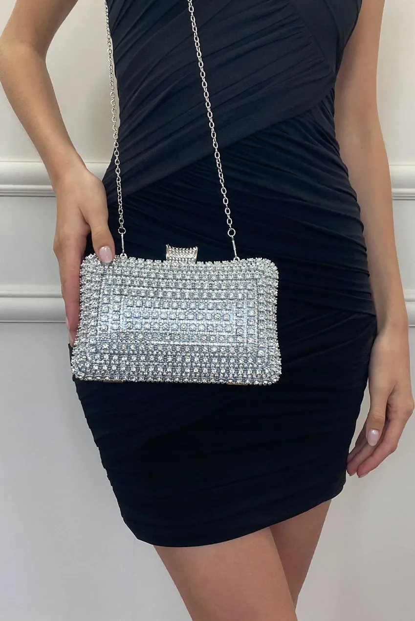 Silver Diamante Clutch Bag by SVNX sold by Goddiva product image thumbnail 3