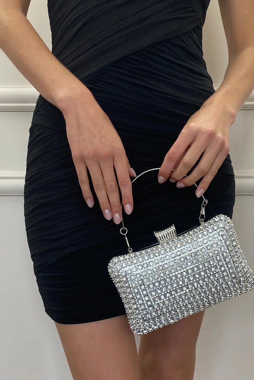 Silver Diamante Clutch Bag by SVNX sold by Goddiva