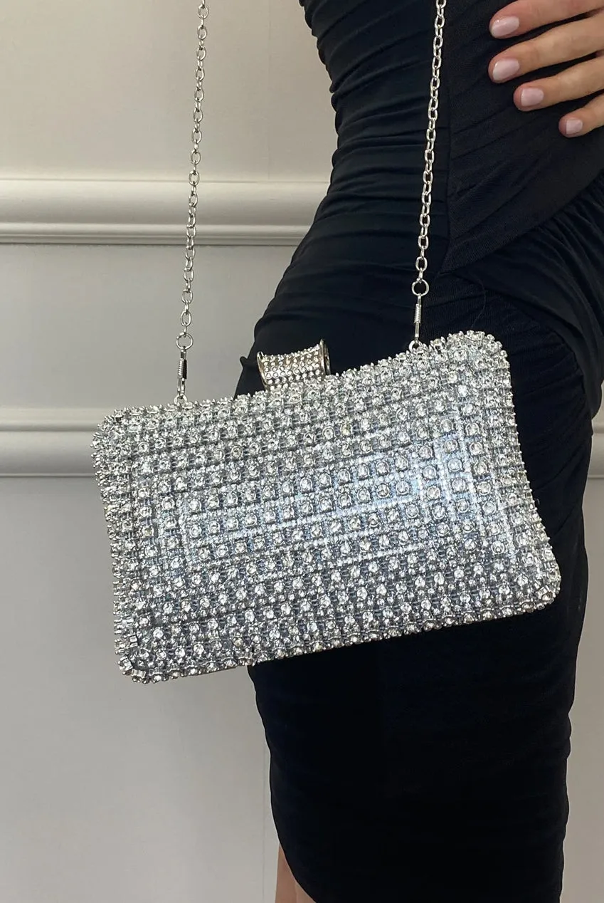 Silver Diamante Clutch Bag by SVNX sold by Goddiva product image thumbnail 2