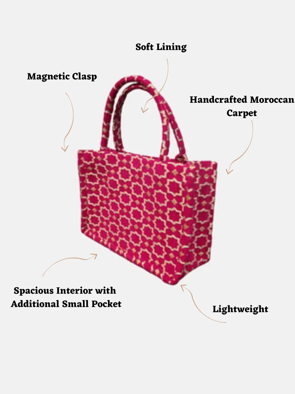 Moroccan Geometric Print Fabric Tote Bag In Pink by Berber Leather sold by Goddiva product image thumbnail 4