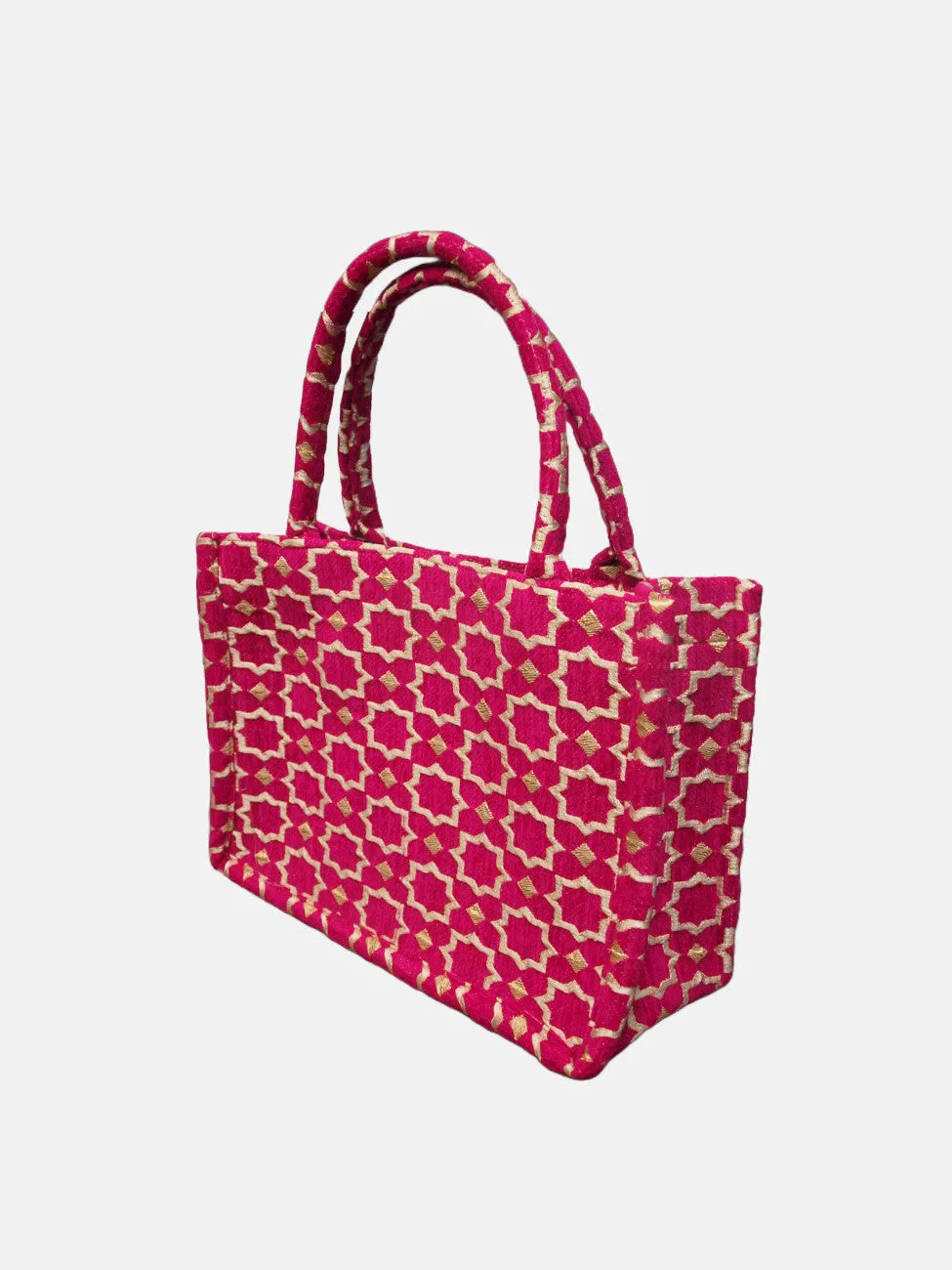 Moroccan Geometric Print Fabric Tote Bag In Pink by Berber Leather sold by Goddiva product image thumbnail 2