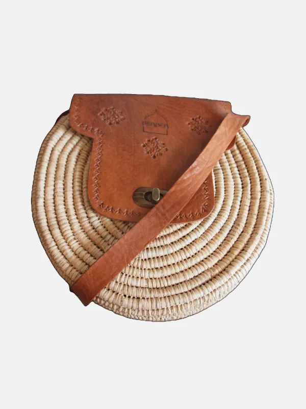 The Safi Rattan Round Bag - Tight Weave by Berber Leather sold by Goddiva
