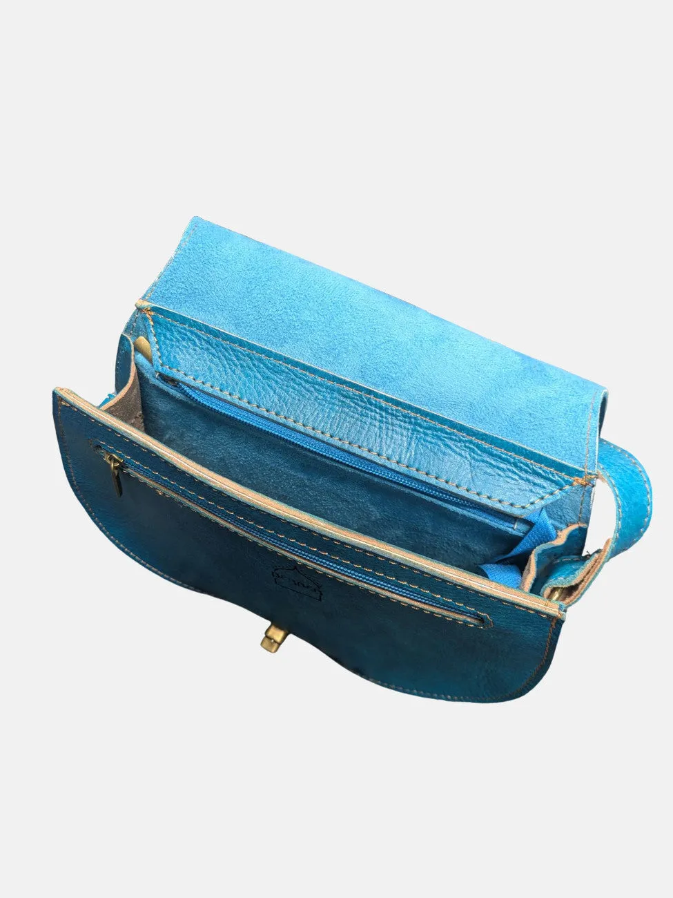 The Temara Embossed Saddle Bag In Bright Blue by Berber Leather sold by Goddiva product image thumbnail 2