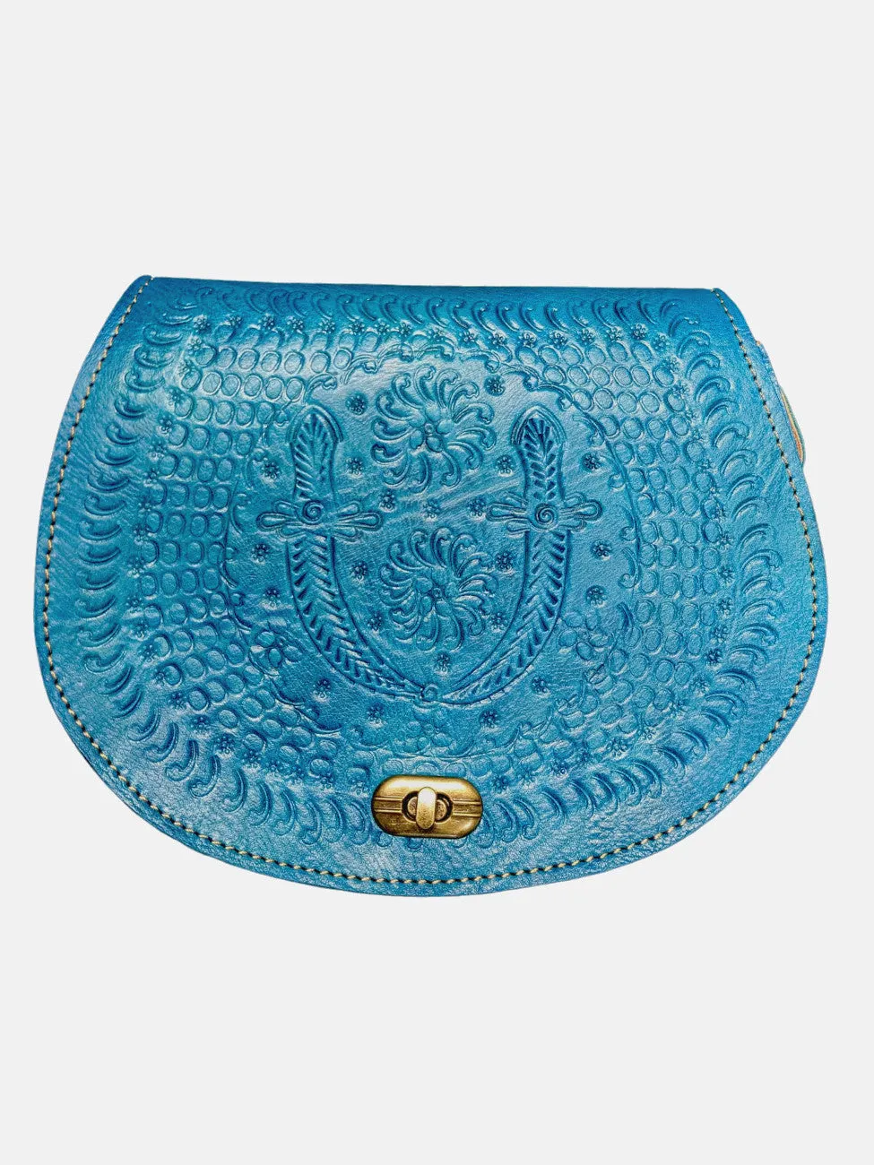 The Temara Embossed Saddle Bag In Bright Blue by Berber Leather sold by Goddiva product image thumbnail 3