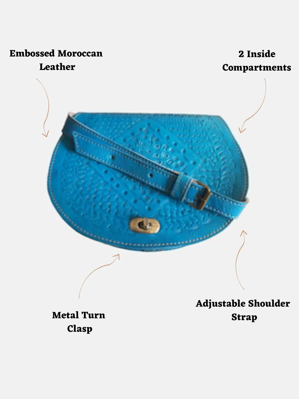 The Temara Embossed Saddle Bag In Bright Blue by Berber Leather sold by Goddiva product image thumbnail 4