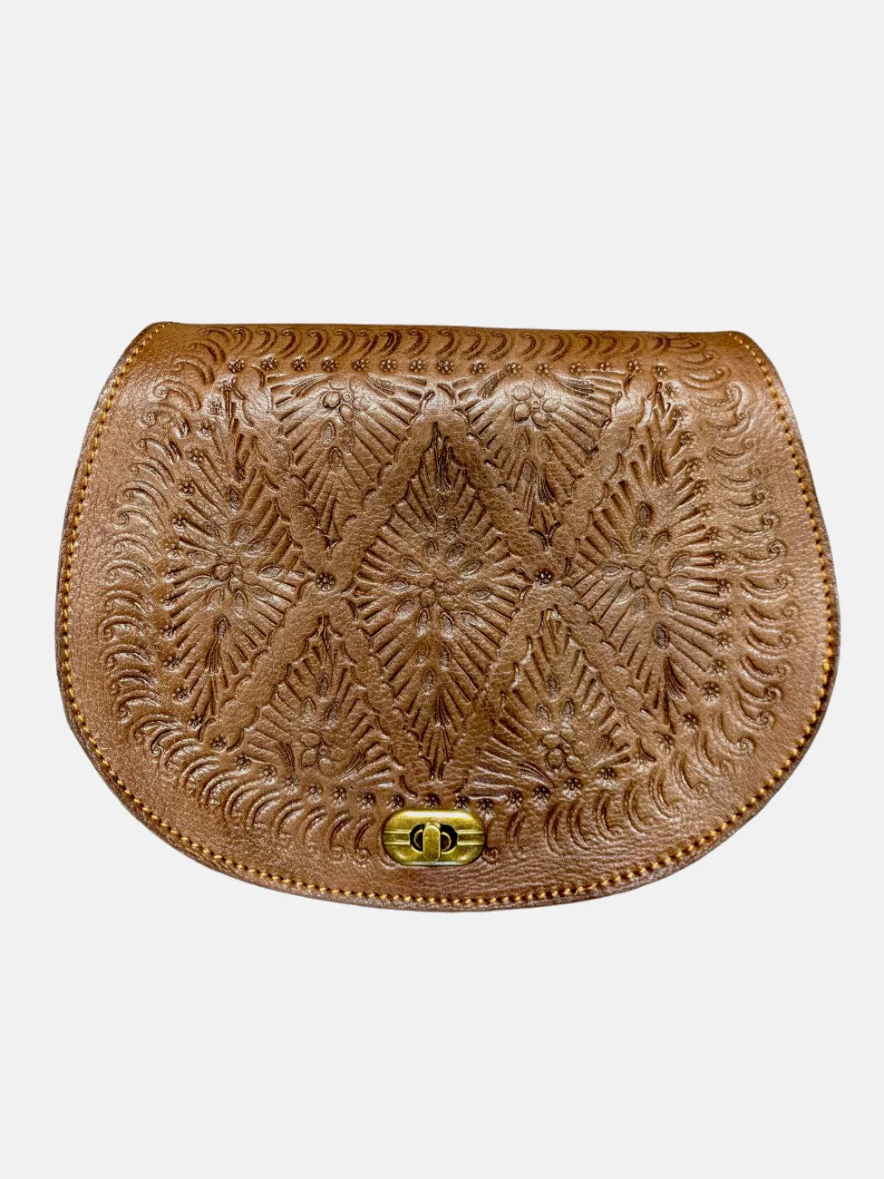 The Temara Embossed Saddle Bag In Brown by Berber Leather sold by Goddiva product image thumbnail 3