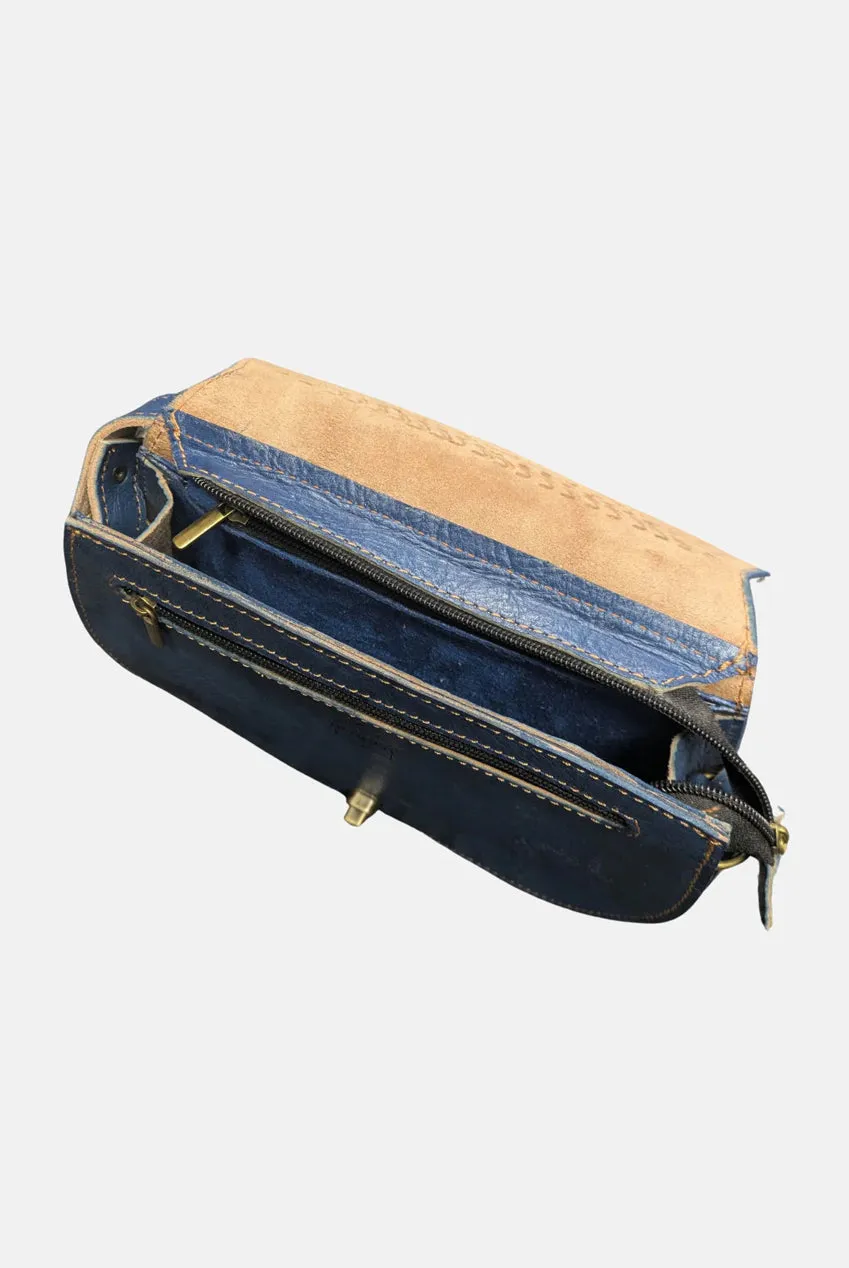 The Temara Embossed Saddle Bag In Navy Blue by Berber Leather sold by Goddiva product image thumbnail 2