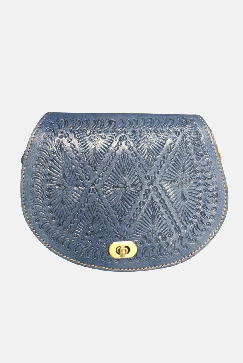 The Temara Embossed Saddle Bag In Navy Blue by Berber Leather sold by Goddiva product image thumbnail 3