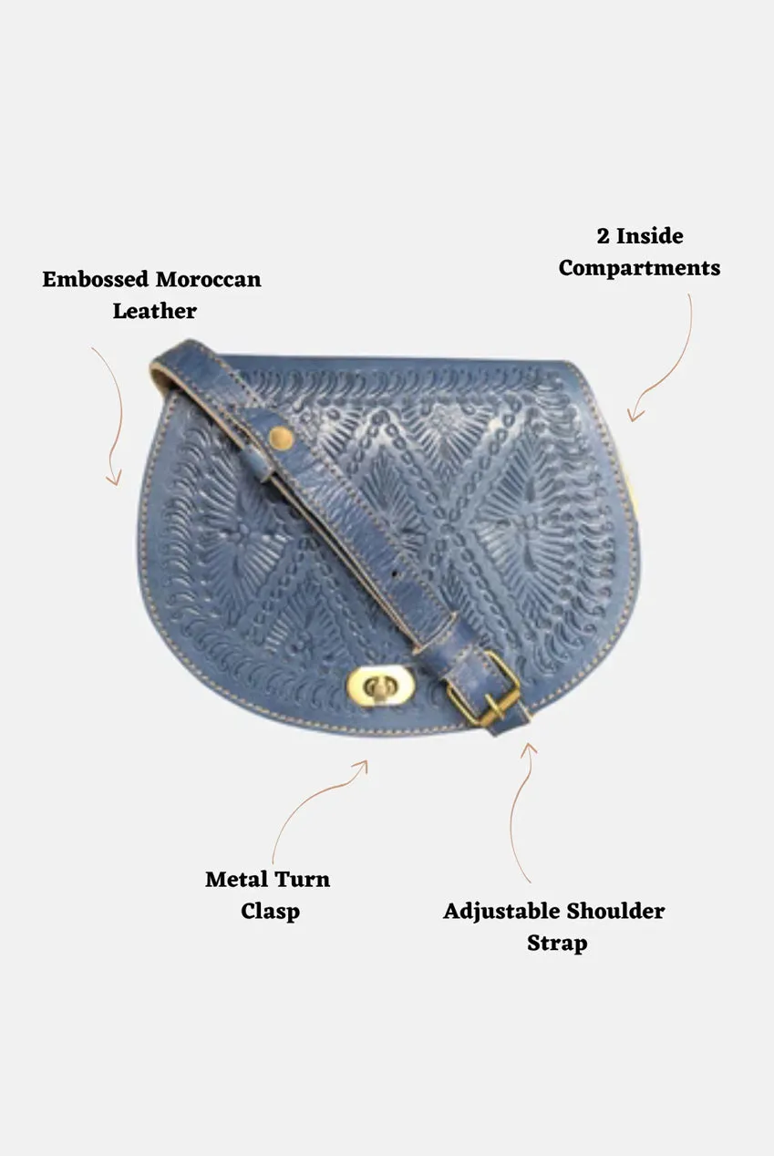 The Temara Embossed Saddle Bag In Navy Blue by Berber Leather sold by Goddiva product image thumbnail 4