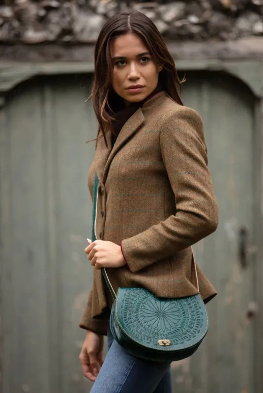 The Temara Embossed Saddle Bag In Teal by Berber Leather sold by Goddiva