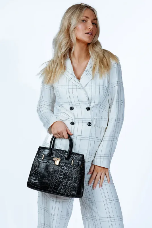 Croc Buckle Top Handle Bag In Black by SVNX sold by Goddiva