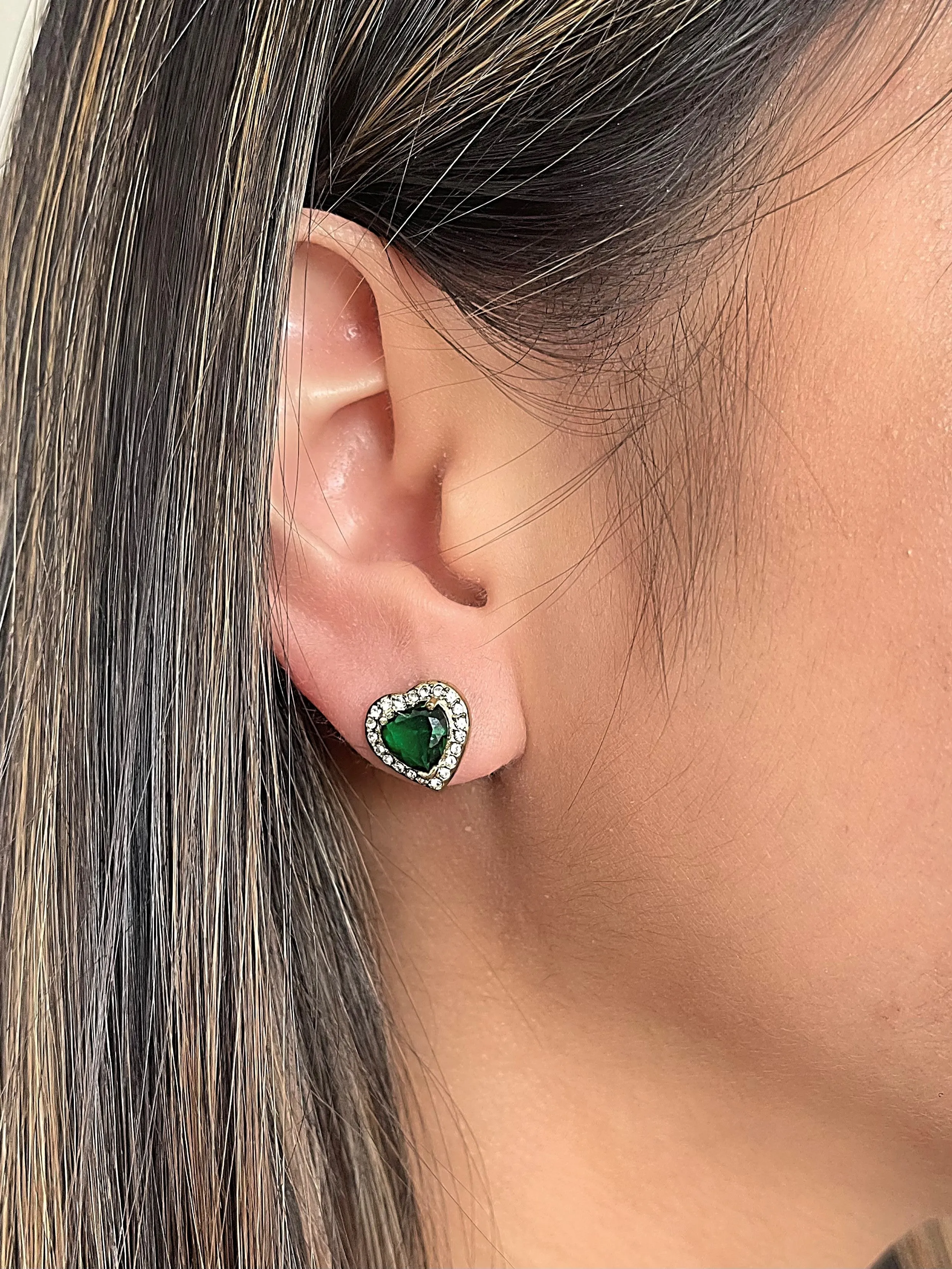 Emerald Green Diamante Heart Necklace And Earrings Set In Gold by SVNX sold by Goddiva product image thumbnail 2