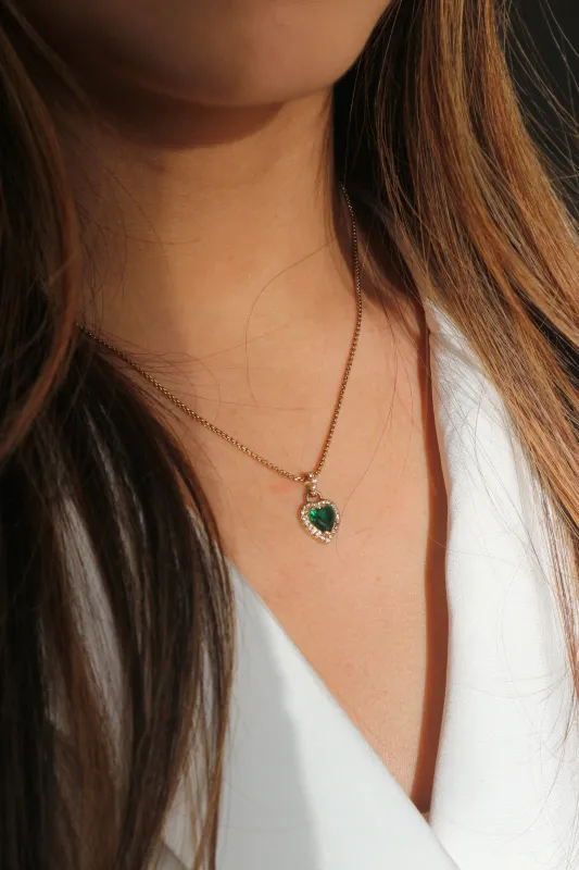 Emerald Green Diamante Heart Necklace And Earrings Set In Gold by SVNX sold by Goddiva