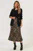 Leopard Print Satin Midi Skirt In Brown by FS Collection sold by Goddiva