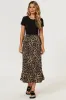 Leopard Print Satin Midi Skirt In Brown by FS Collection sold by Goddiva