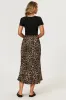 Leopard Print Satin Midi Skirt In Brown by FS Collection sold by Goddiva