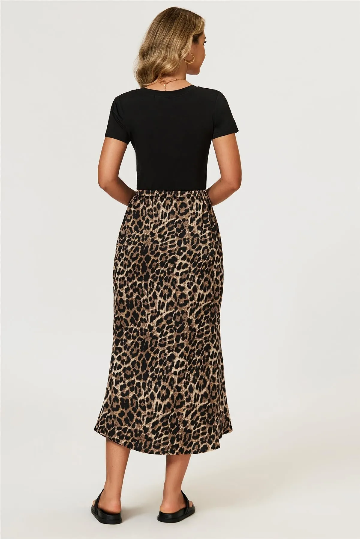 Leopard Print Satin Midi Skirt In Brown by FS Collection sold by Goddiva product image thumbnail 4
