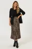 Leopard Print Satin Midi Skirt In Brown by FS Collection sold by Goddiva