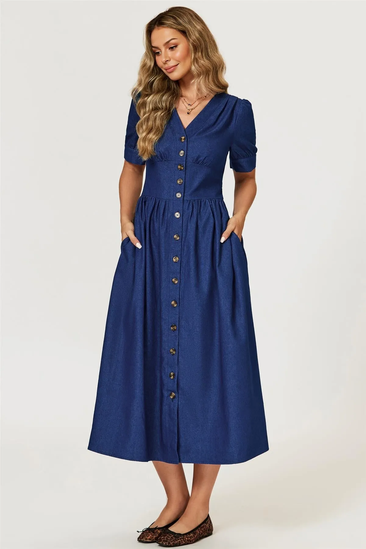 Denim Midi Dress In Blue by FS Collection sold by Goddiva product image thumbnail 2