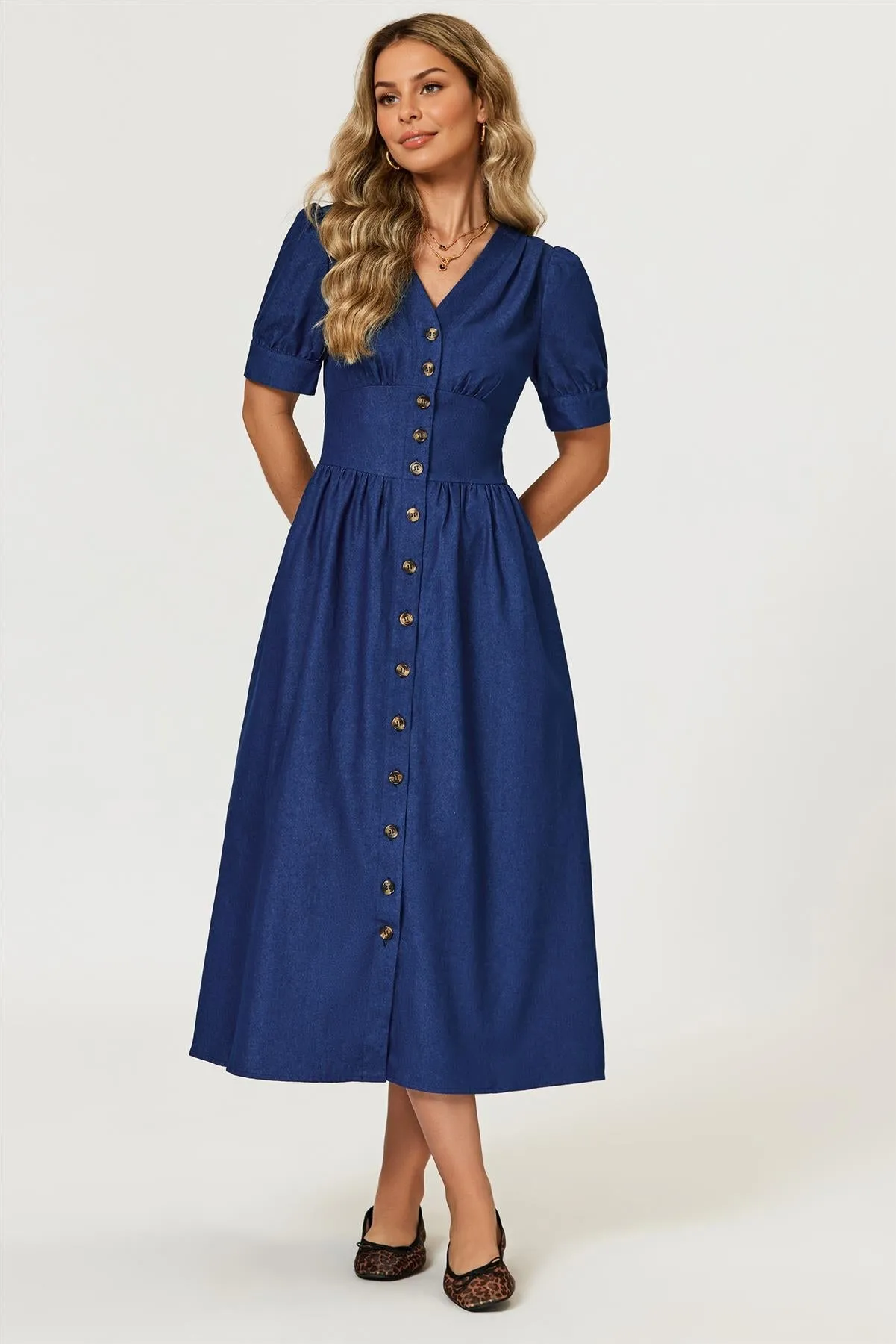 Denim Midi Dress In Blue by FS Collection sold by Goddiva product image thumbnail 4
