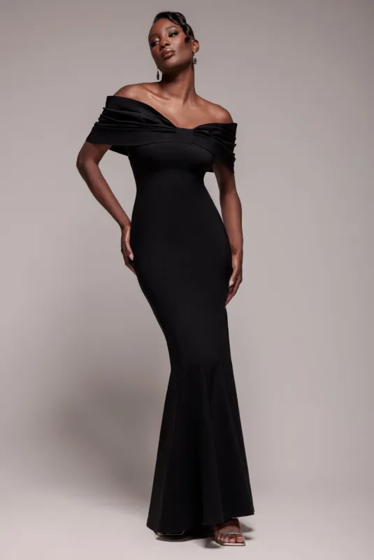 Bardot Bow Neck Maxi Dress - Black by Goddiva sold by Goddiva