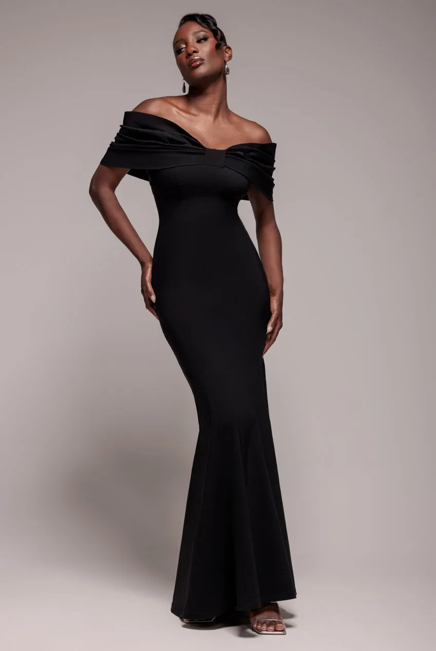 Bardot Bow Neck Maxi Dress - Black by Goddiva sold by Goddiva
