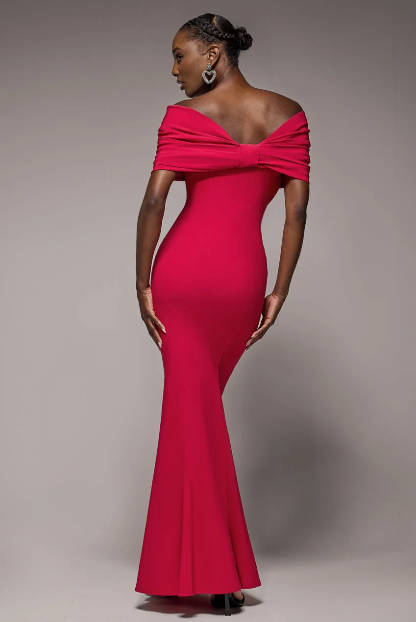 Bardot Bow Neck Maxi Dress - Red by Goddiva sold by Goddiva product image thumbnail 4