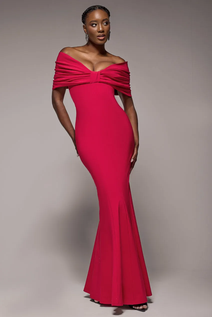 Bardot Bow Neck Maxi Dress - Red by Goddiva sold by Goddiva product image thumbnail 3