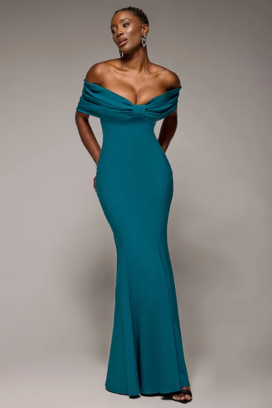 Bardot Bow Neck Maxi Dress - Emerald Green by Goddiva sold by Goddiva