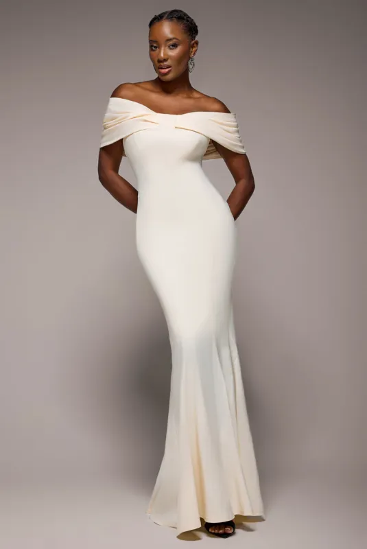 Bardot Bow Neck Maxi Dress - Cream by Goddiva sold by Goddiva
