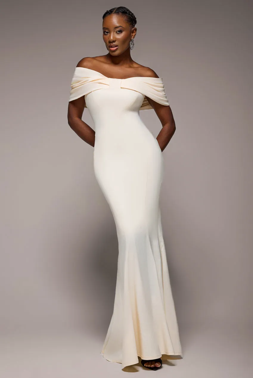 Bardot Bow Neck Maxi Dress - Cream by Goddiva sold by Goddiva