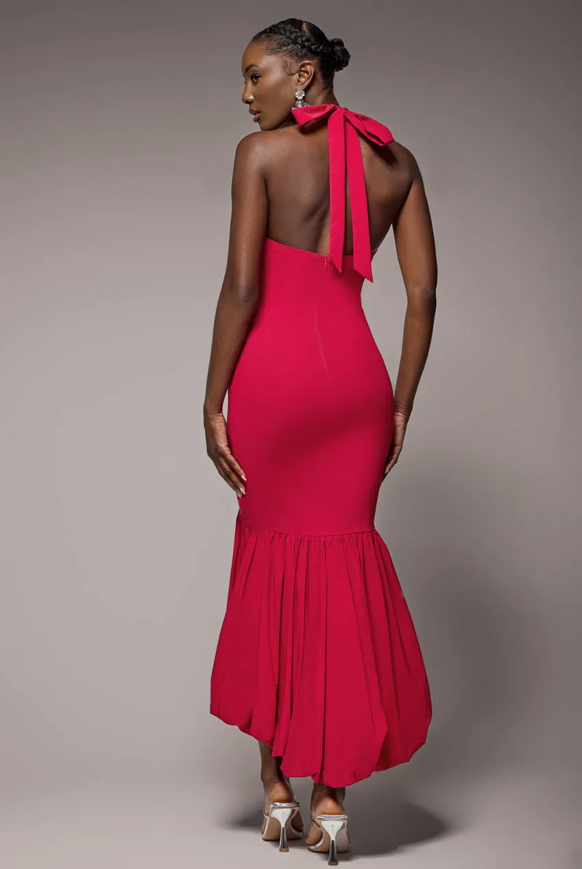 Halter Neck Puff Hem Mermaid Midaxi Dress - Red by Goddiva sold by Goddiva product image thumbnail 2