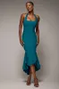 Halter Neck Puff Hem Mermaid Midaxi Dress - Emerald Green by Goddiva sold by Goddiva