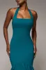 Halter Neck Puff Hem Mermaid Midaxi Dress - Emerald Green by Goddiva sold by Goddiva