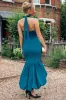 Halter Neck Puff Hem Mermaid Midaxi Dress - Emerald Green by Goddiva sold by Goddiva