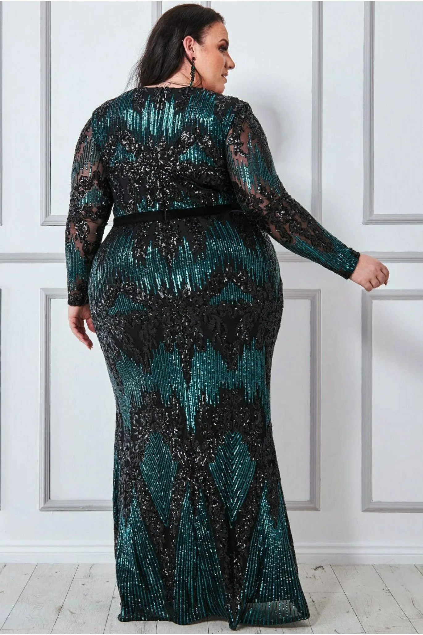 Long Sleeve Sequin Evening Maxi - Emerald by Goddiva Plus sold by Goddiva product image thumbnail 2