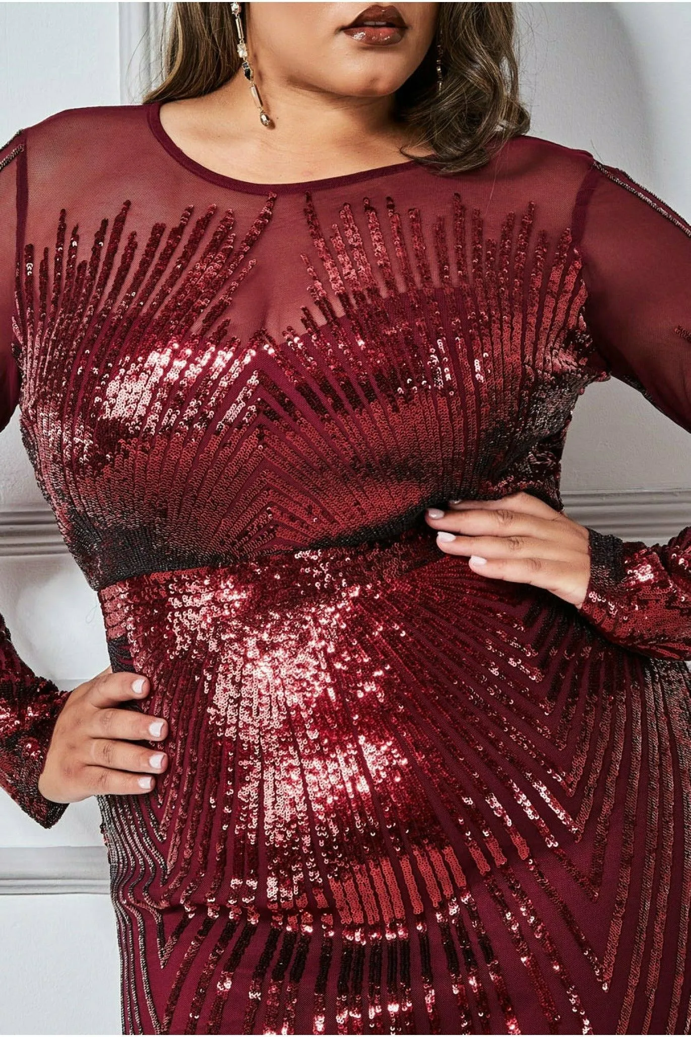 Shooting Star Sequin Maxi Dress - Wine by Goddiva Plus sold by Goddiva product image thumbnail 3