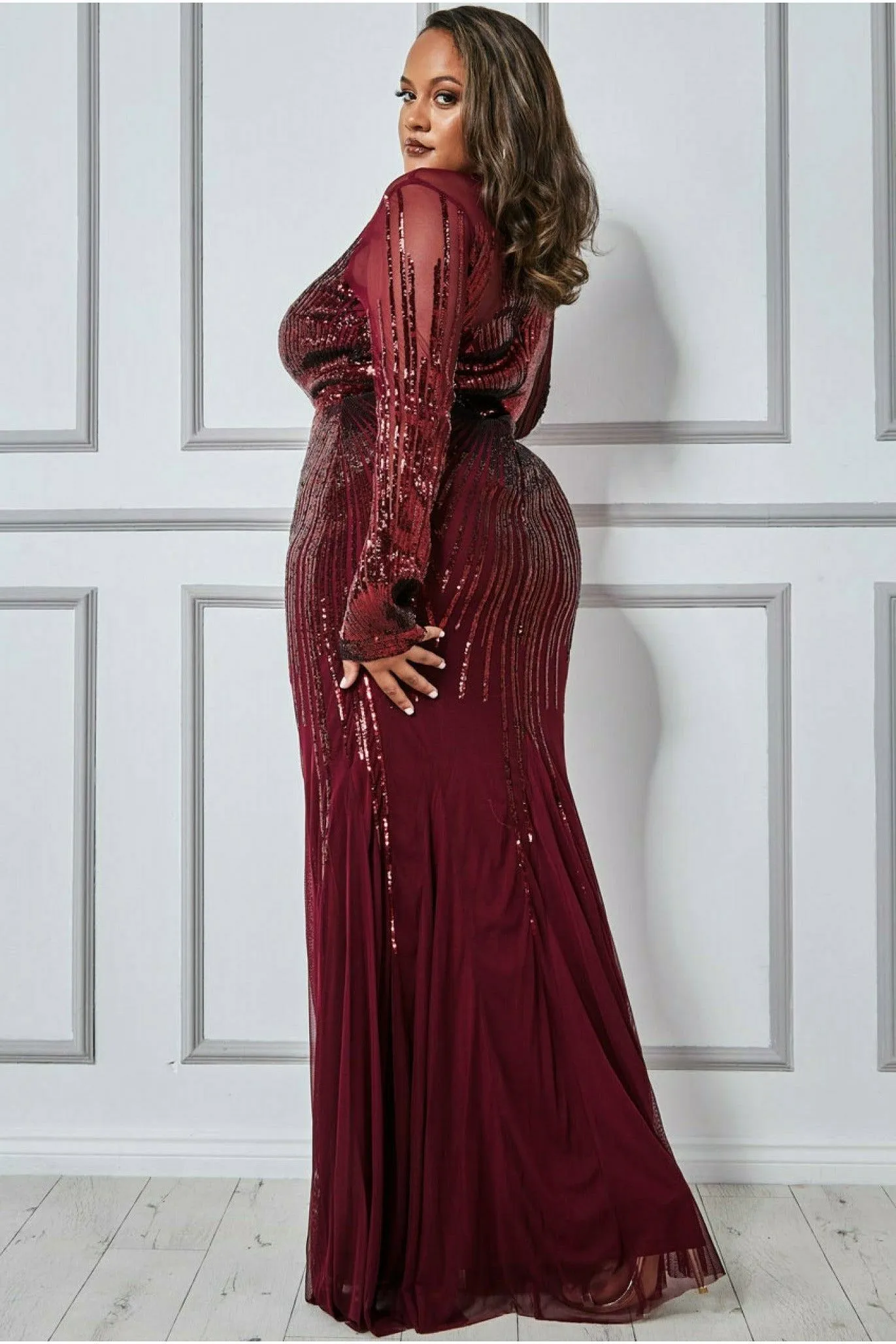 Shooting Star Sequin Maxi Dress - Wine by Goddiva Plus sold by Goddiva product image thumbnail 2