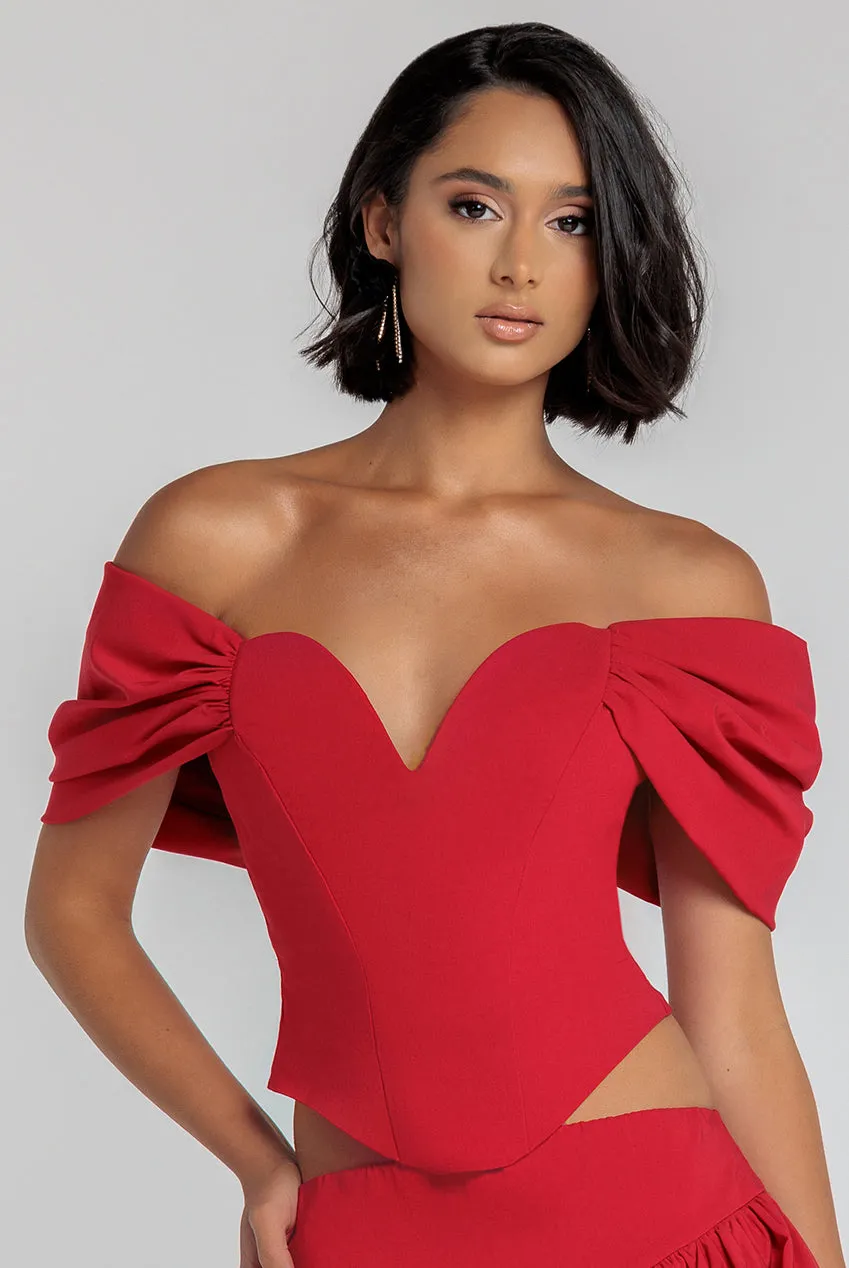 Bardot Corset Top - Red by Goddiva sold by Goddiva