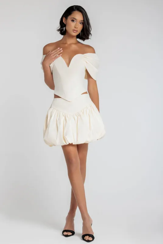 Bengaline Balloon Mini Skirt - Cream by Goddiva sold by Goddiva