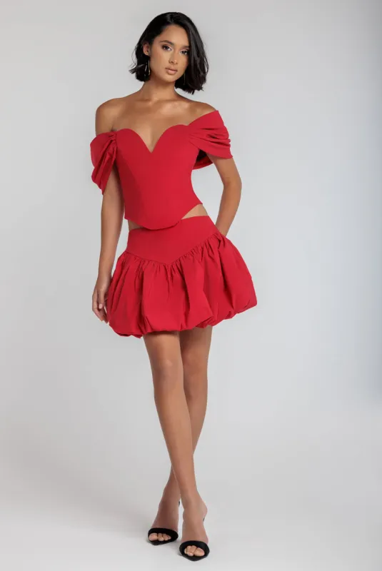 Bengaline Balloon Mini Skirt - Red by Goddiva sold by Goddiva