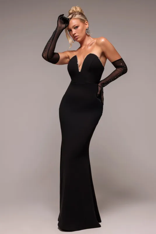 Strapless Super Plunge Diamante Neck Maxi Dress - Black by Goddiva sold by Goddiva