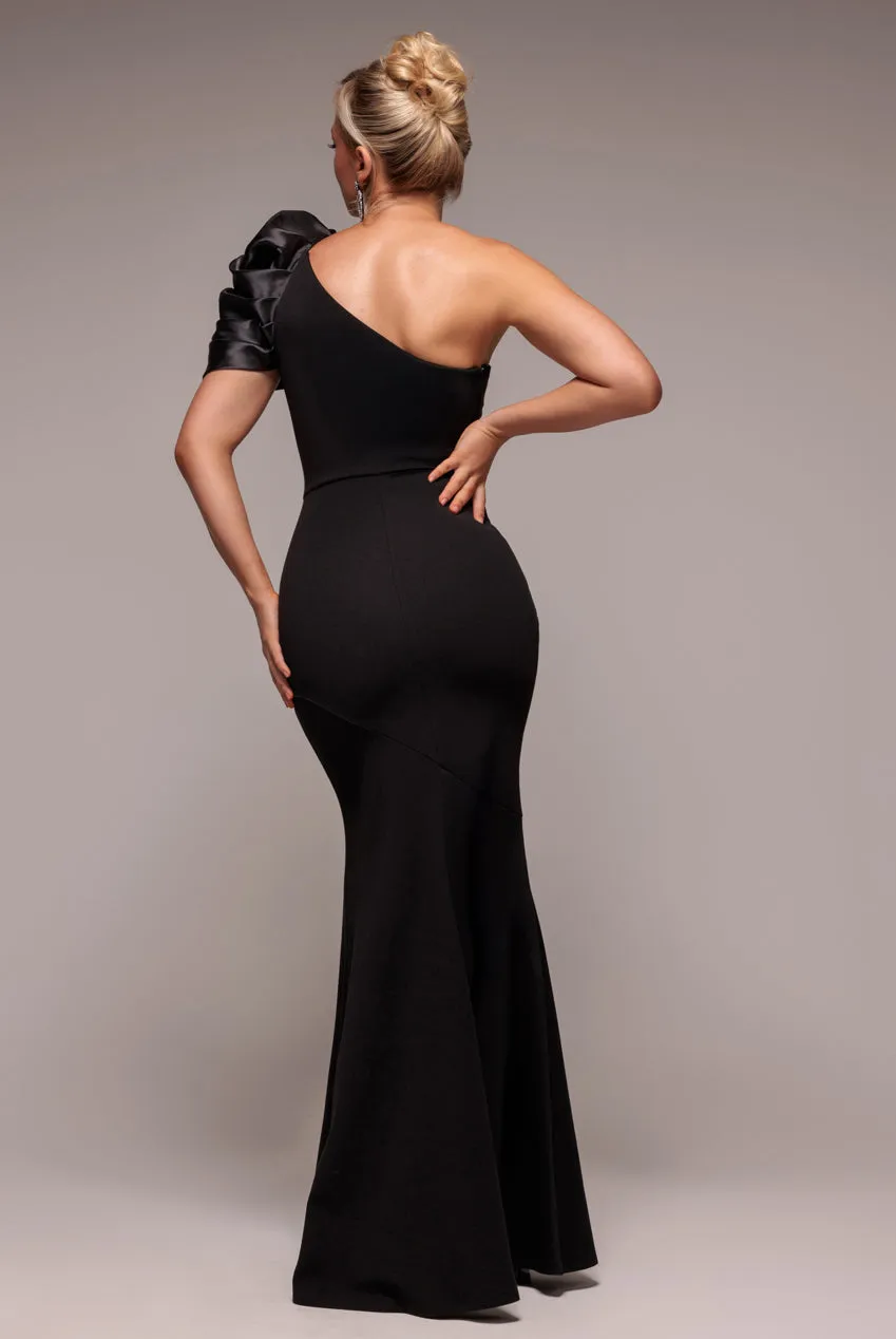 One Shoulder Puffed Satin Sleeve Evening Maxi Dress - Black by Goddiva sold by Goddiva product image thumbnail 2