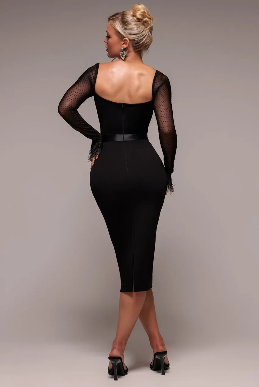 Dobby Mesh Feather Sleeve Bodycon Midi Dress - Black by Goddiva sold by Goddiva product image thumbnail 2