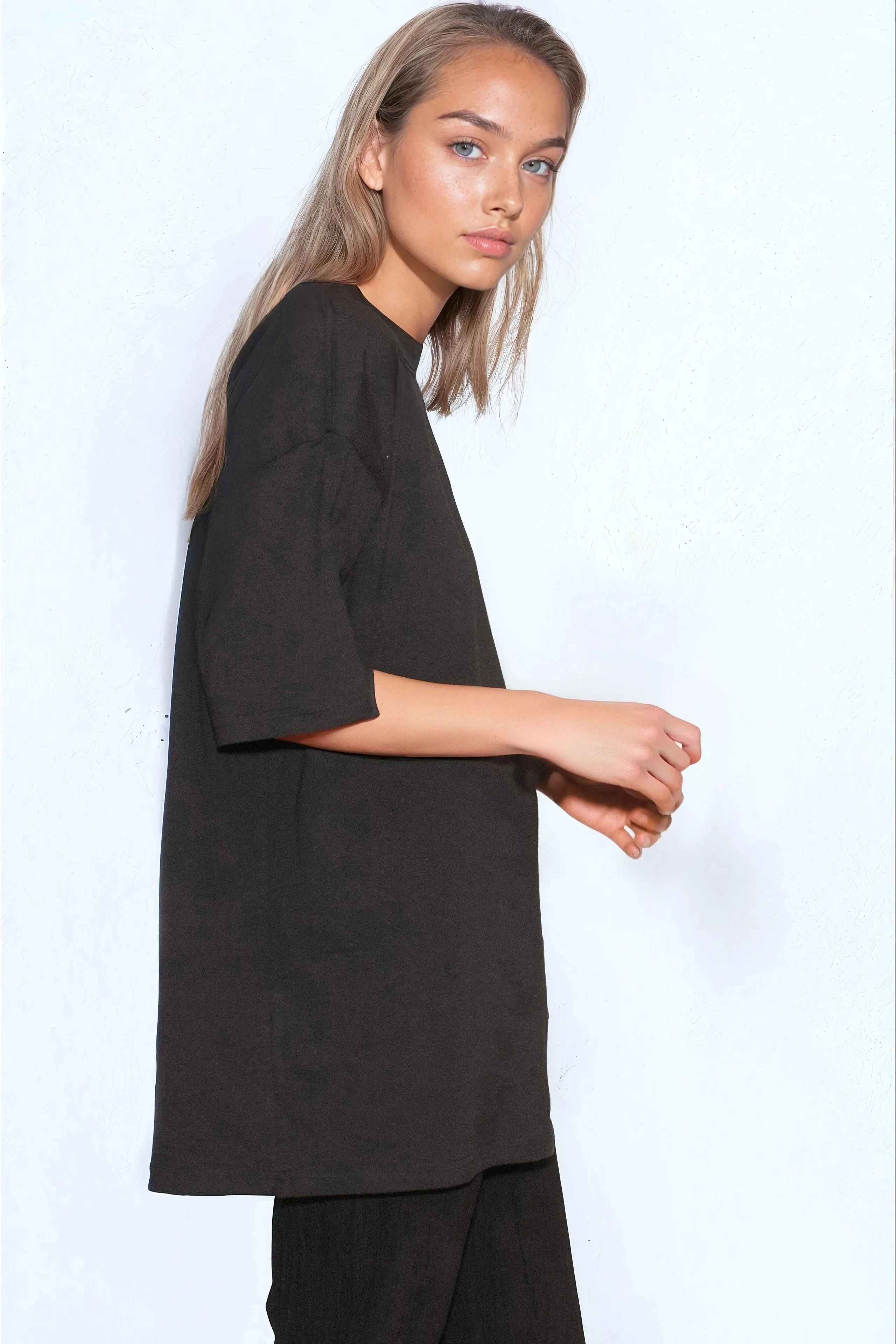 Black Logo Cotton Oversized T Shirt by Aftershock London sold by Goddiva product image thumbnail 2