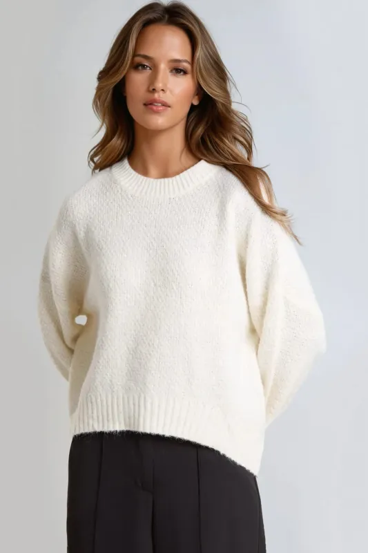 Ivory Textured Knit Crew Neck Jumper by Aftershock London sold by Goddiva
