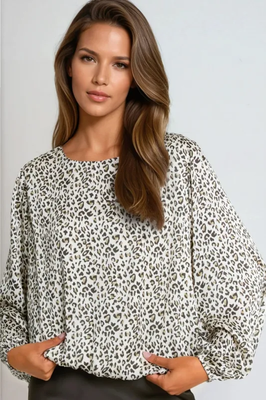 Khaki Leopard Print Round Neck Top by Aftershock London sold by Goddiva