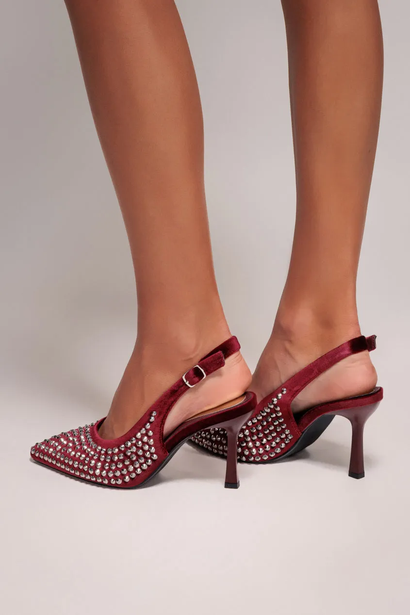 Rhinestone Slingback Heeled Court Shoes - Wine by Goddiva sold by Goddiva product image thumbnail 2