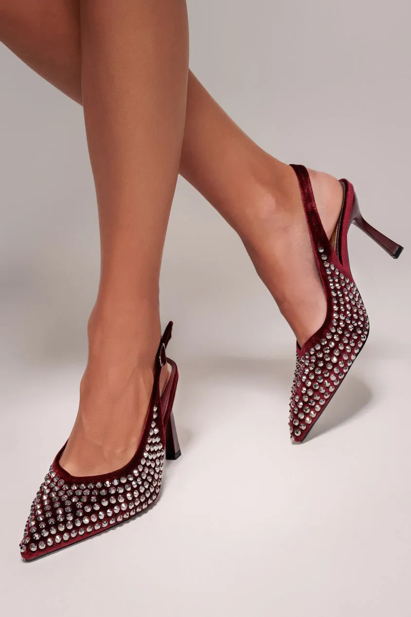 Rhinestone Slingback Heeled Court Shoes - Wine by Goddiva sold by Goddiva product image thumbnail 3