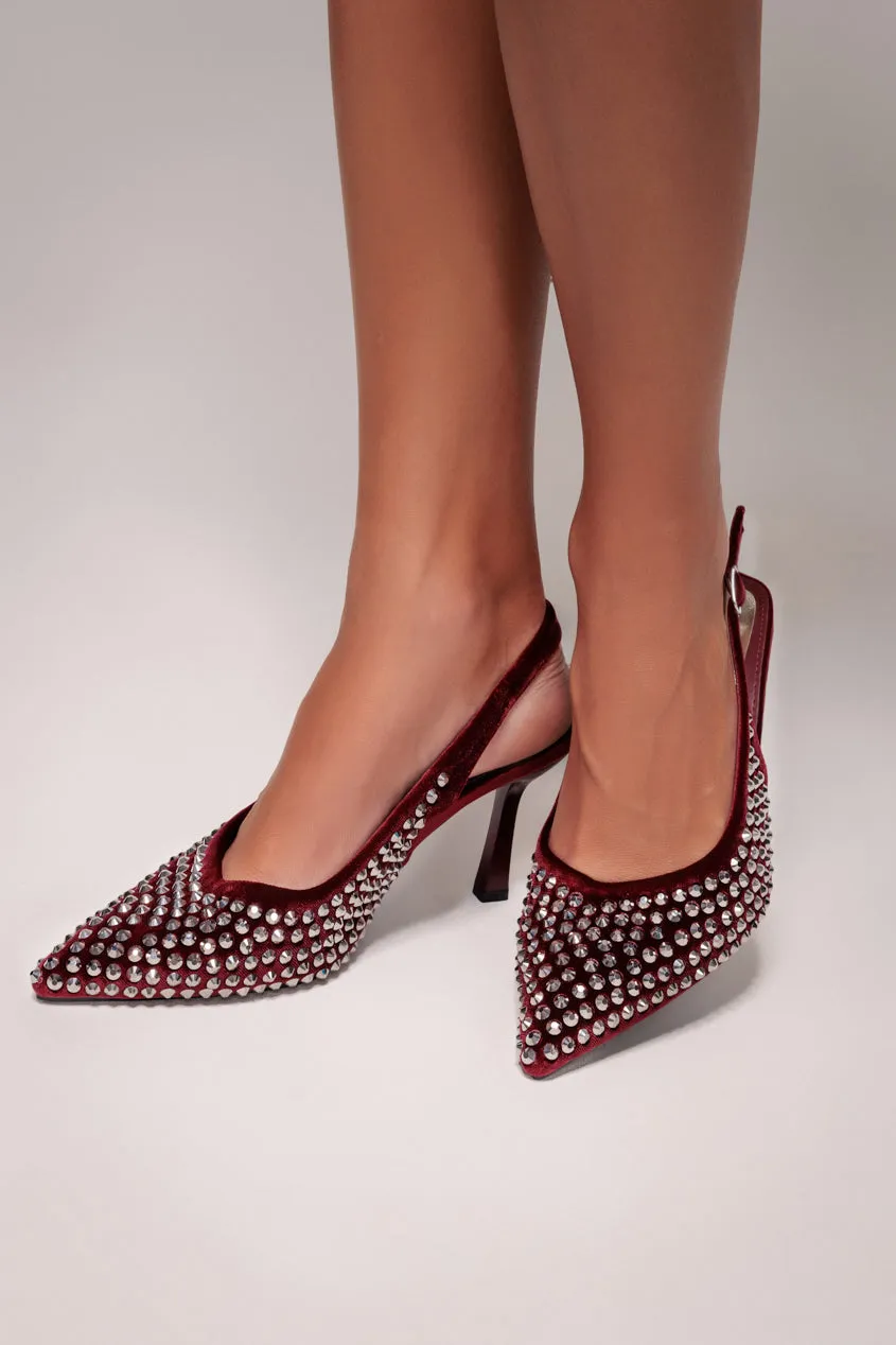 Rhinestone Slingback Heeled Court Shoes - Wine by Goddiva sold by Goddiva product image thumbnail 4